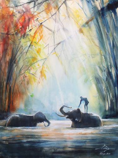 Print of Animal Paintings by Kan Srijira