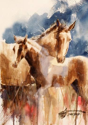 Print of Horse Paintings by Kan Srijira