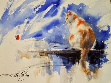 Print of Cats Paintings by Kan Srijira