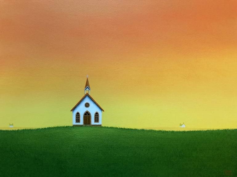 Little White Church In The Country Art Print Gift For Him Or Her Tiny Church In A Countryside Setting