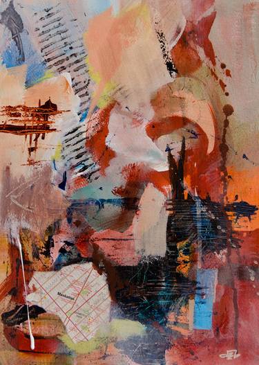 New York City Series - Manhattan Mixed Media Collage Art - I love NYC thumb