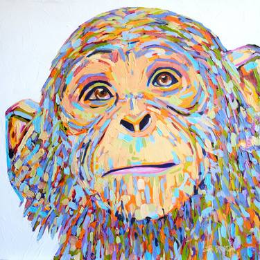 Chimp Love - Vibrant Animal Painting - Thick paint thumb