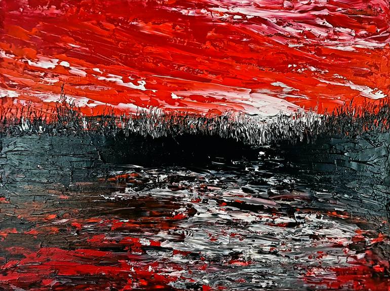 Red abstract landscape Painting by Daniel Urbaník | Saatchi Art