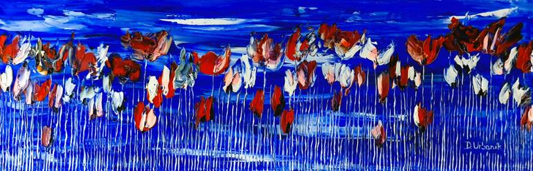Original Floral Painting by Daniel Urbanik | Abstract Art on Canvas | Poppies On Blue Sky 2
