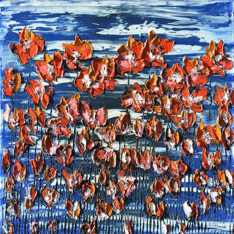 Original Floral Painting by Daniel Urbanik | Abstract Art on Canvas | On Blue Sky 5