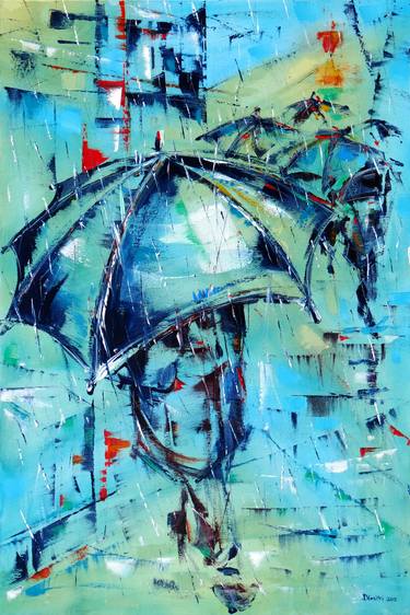 Rainy Street - Limited edition 1/10 enhanced canvas print from oil color painting thumb