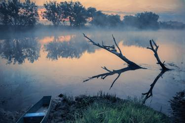 A quiet misty river on the sunrise. thumb