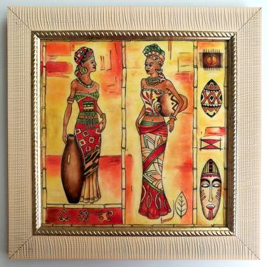 African Tribal Women - Glazed Ceramic Tile thumb