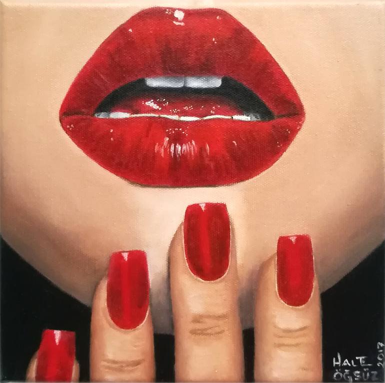 Red Lips Painting by Hale Ogsuz | Saatchi Art