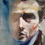 Painting is oil on canvas. The portrait shows the American actor James Dean and his transience.