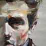 Painting is oil on canvas. The portrait shows the American actor James Dean and his transience.