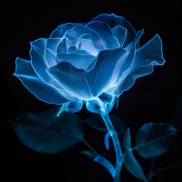 Ethereal Embrace Bioluminescent Rose on Black thumb