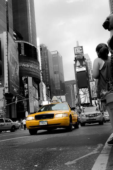 Shining Taxi Cab - Black and White Selective Color Abstract Photograph thumb