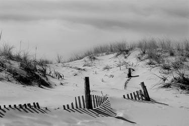 Buried Fences Black & White Coastal Landscape thumb