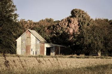 Patriotic Barn in Field Aged Effect Rural Landscape Photo thumb