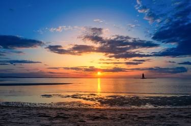 Sunset at Breakwater Lighthouse Landscape Photograph thumb