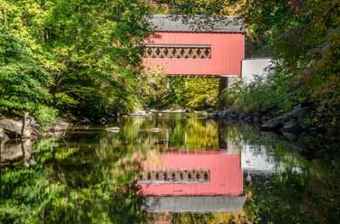 The Reflection of Wooddale Covered Bridge Rural Landscape thumb