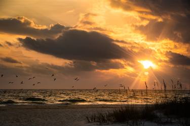 Unique Beach Wall Art: Anna Maria Island Cloudy Beach Sunset 1 Coastal Landscape Photo thumb