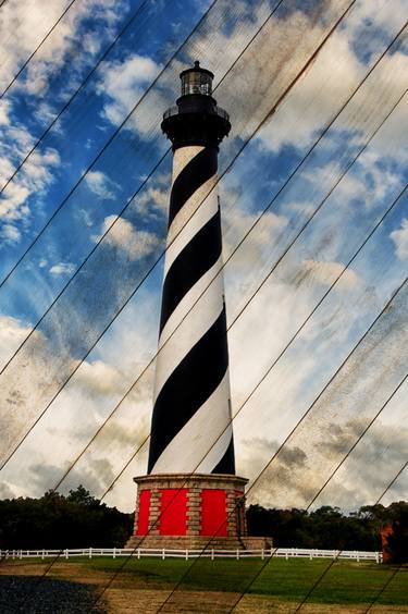 Cape Hatteras Lighthouse Landscape Photograph on Faux Wood Panels Texture thumb