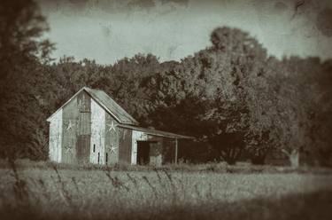 Patriotic Barn in Field Vintage Black and White thumb