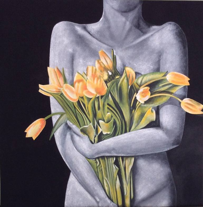 woman flower painting