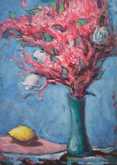 Impressionistic mood on a summer day, still life with red flowers thumb