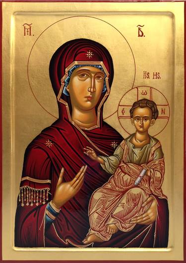 Hodegetria - Virgin Mary - Hand Painted Byzantine Icon thumb