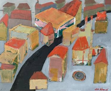 Original Expressionism Cities Paintings by Hans Joergen Henriksen