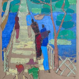 Figures along the water