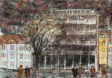 Original Expressionism Cities Drawings by Hans Joergen Henriksen