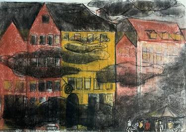 Original Expressionism Cities Drawings by Hans Joergen Henriksen