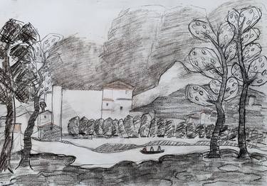Original Expressionism Landscape Drawings by Hans Joergen Henriksen