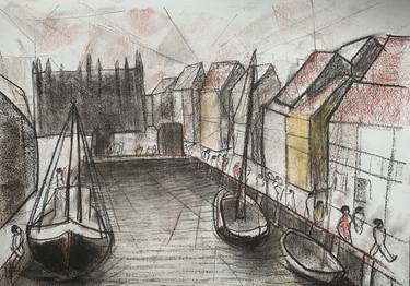 Original Expressionism Cities Drawings by Hans Joergen Henriksen