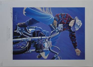 SIGNED NUMBERED LITHOGRAPH BRONCO HARLEY by Tom Gress - Limited Edition 47 of 500 thumb