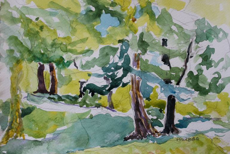 Windy Day. Trees in Central Park. Original Painting by vladimir ginzburg