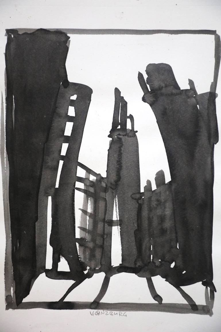 Original Architecture Painting by Vladimir Ginzburg | Black & White Art on Paper | New York in Black and White