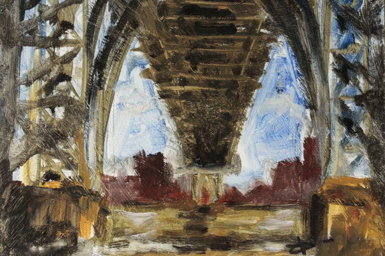 Williamsburg Bridge. View from East River Park. New York. Painting by ...