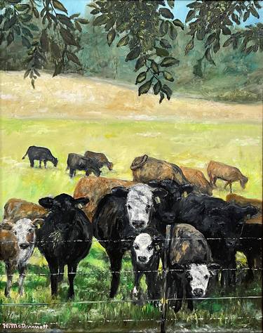 Print of Cows Paintings by Kathleen McDermott