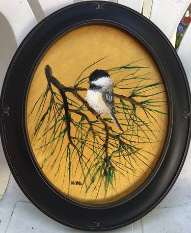 CHICKADEE # 65 - Oval oil 10X8 inch bird art thumb