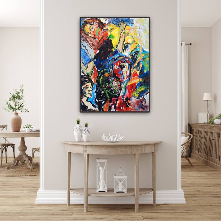 Original Abstract Expressionism People Painting by Henryka Wojciechowska