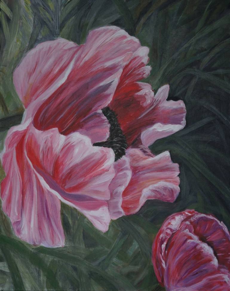 Original Floral Painting by Grace Dam | Expressionism Art on Canvas | Pink and Green