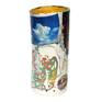 A homage to Grecian and Egyptian pottery with a picture of a lion and gold bits.