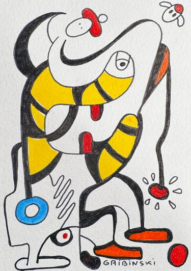 Original Abstract Humor Drawings by Nathalie Gribinski