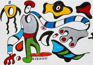 Original Abstract Humor Drawings by Nathalie Gribinski