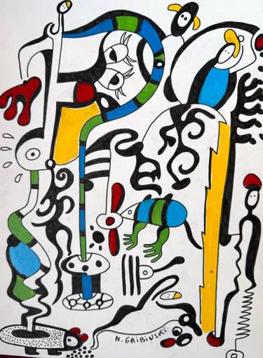 Original Abstract Humor Drawings by Nathalie Gribinski