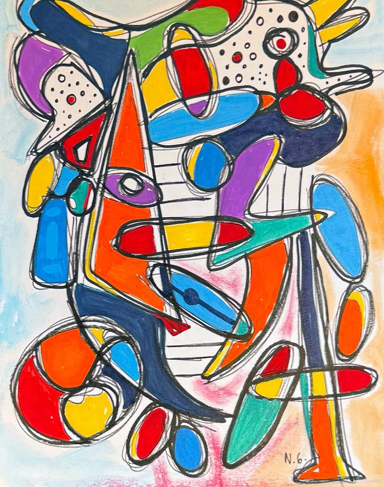 Original Abstract Drawing by Nathalie Gribinski | Abstract Art on Paper | The Acrobat of Colors