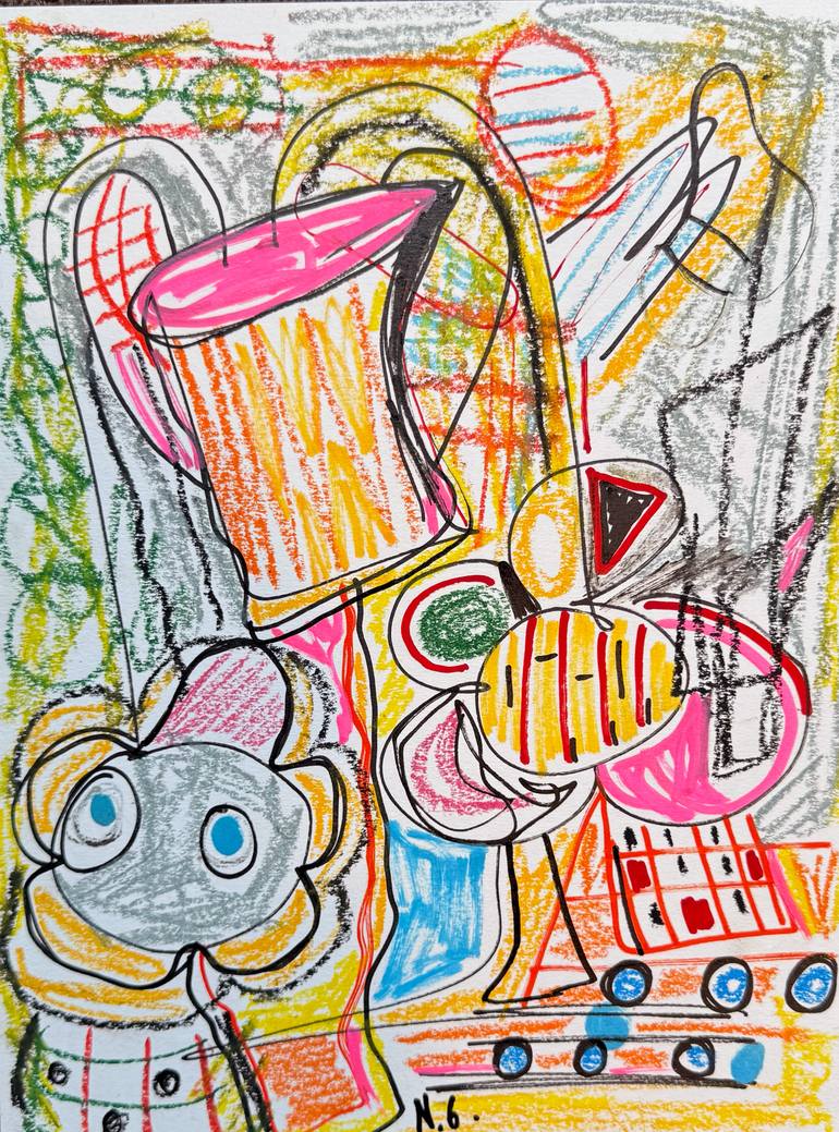 Original Children Drawing by Nathalie Gribinski | Abstract Art on Paper | The Little Traveler