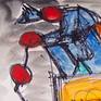 Abstract painting created with acrylics, watercolors and oil markers on paper. Needs to be framed.