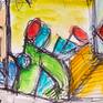 Abstract painting created with acrylics, watercolors and oil markers on paper. Needs to be framed.