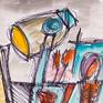 Abstract painting created with acrylics, watercolors and oil markers on paper. Needs to be framed.